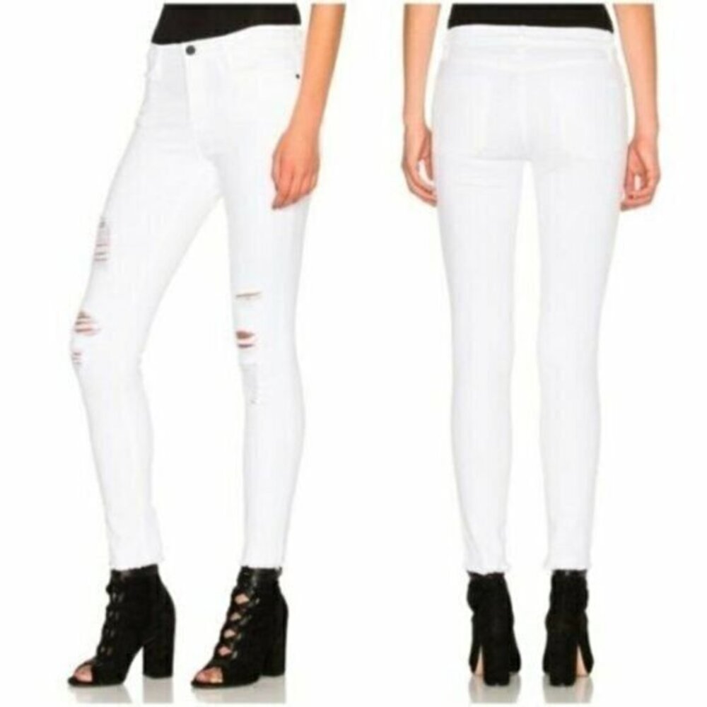 Frame Le Skinny de Jeanne Jeans Blanc Jefferson Distressed Holes